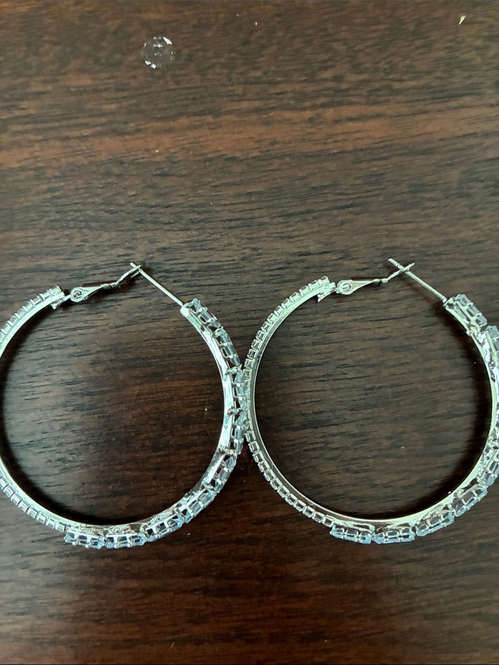 Park Lane Silver Hoop Earrings with Clear Baguette Stones - Picture 3 of 4